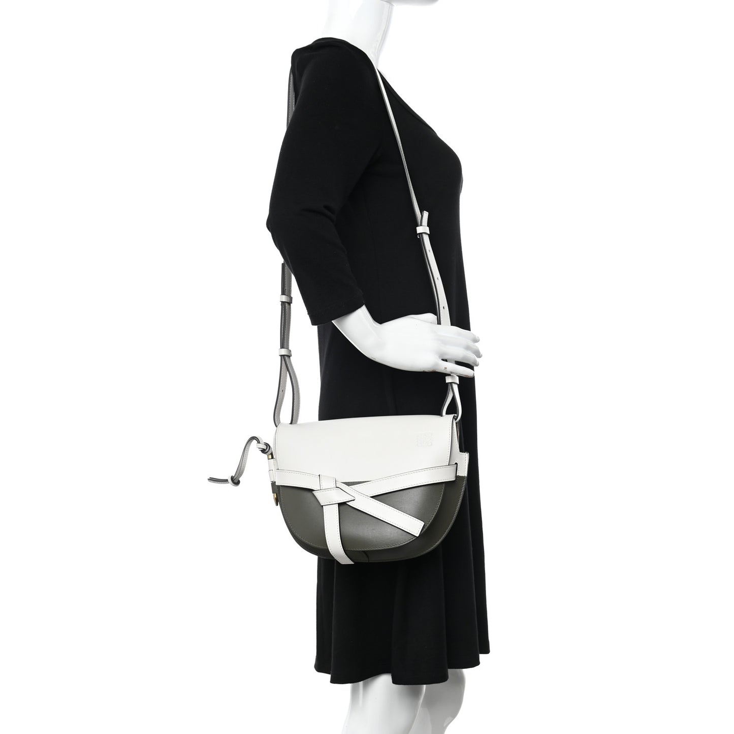 Calfskin Small Gate Crossbody Bag Khaki Green Soft White