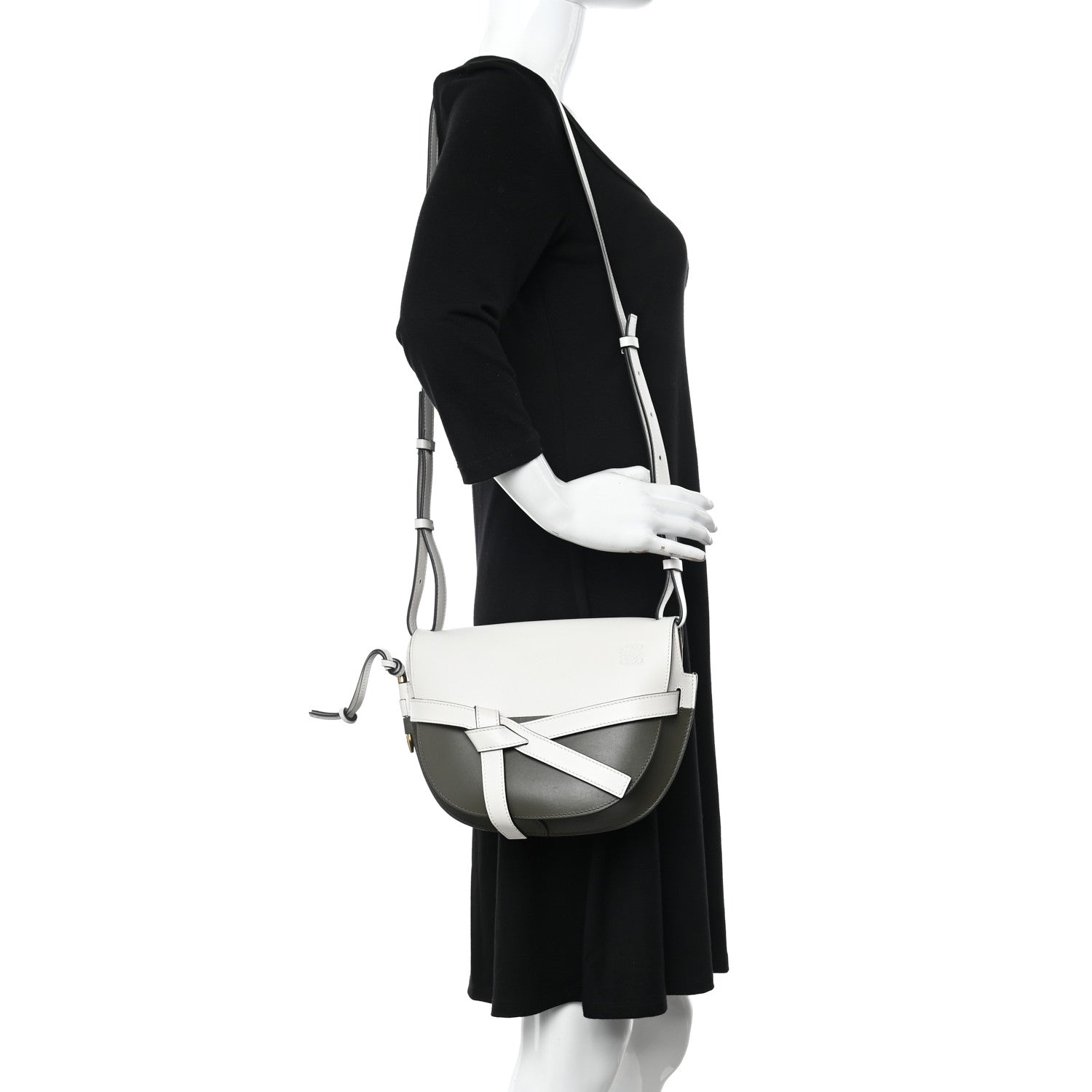 Loewe Calfskin Small Gate Crossbody Bag Khaki Green Soft White 2 of 10