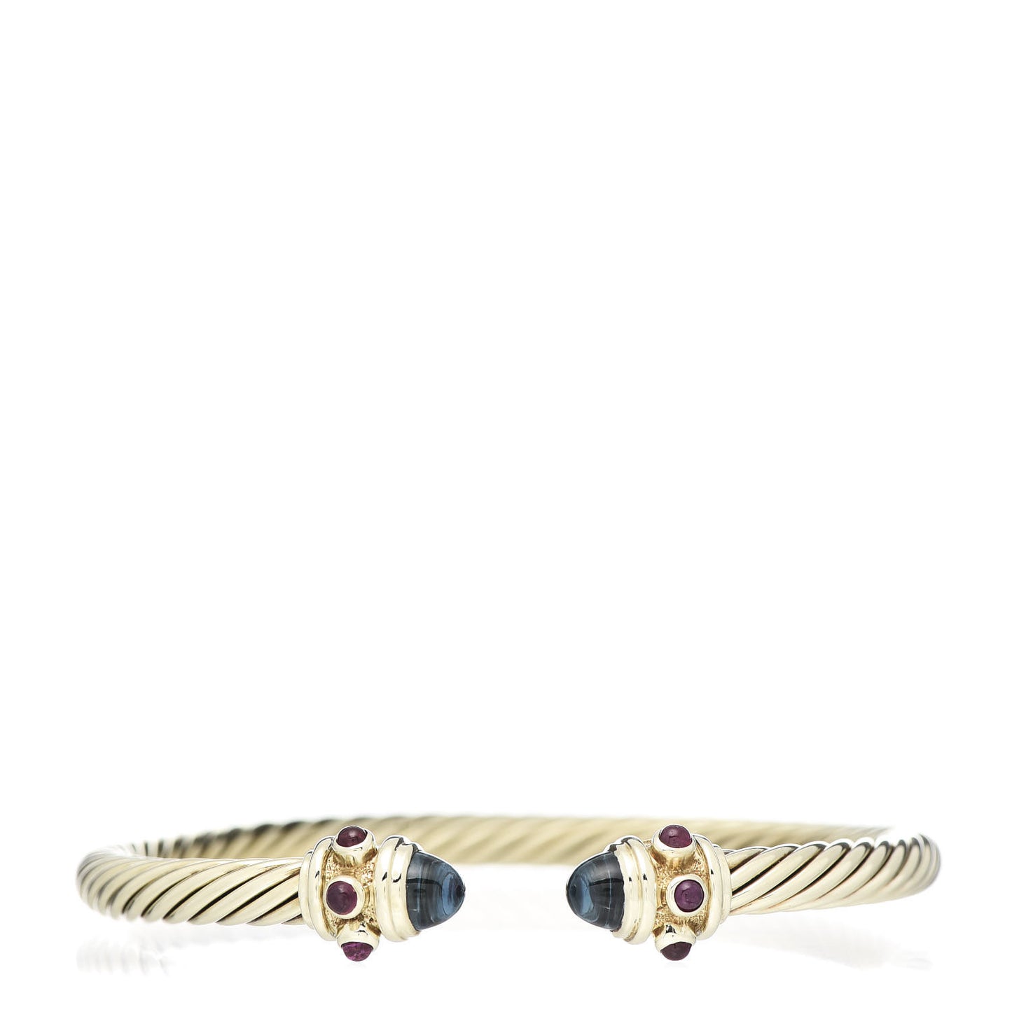 14K Yellow Gold Blue Topaz Ruby 5mm Cable Renaissance Bracelet