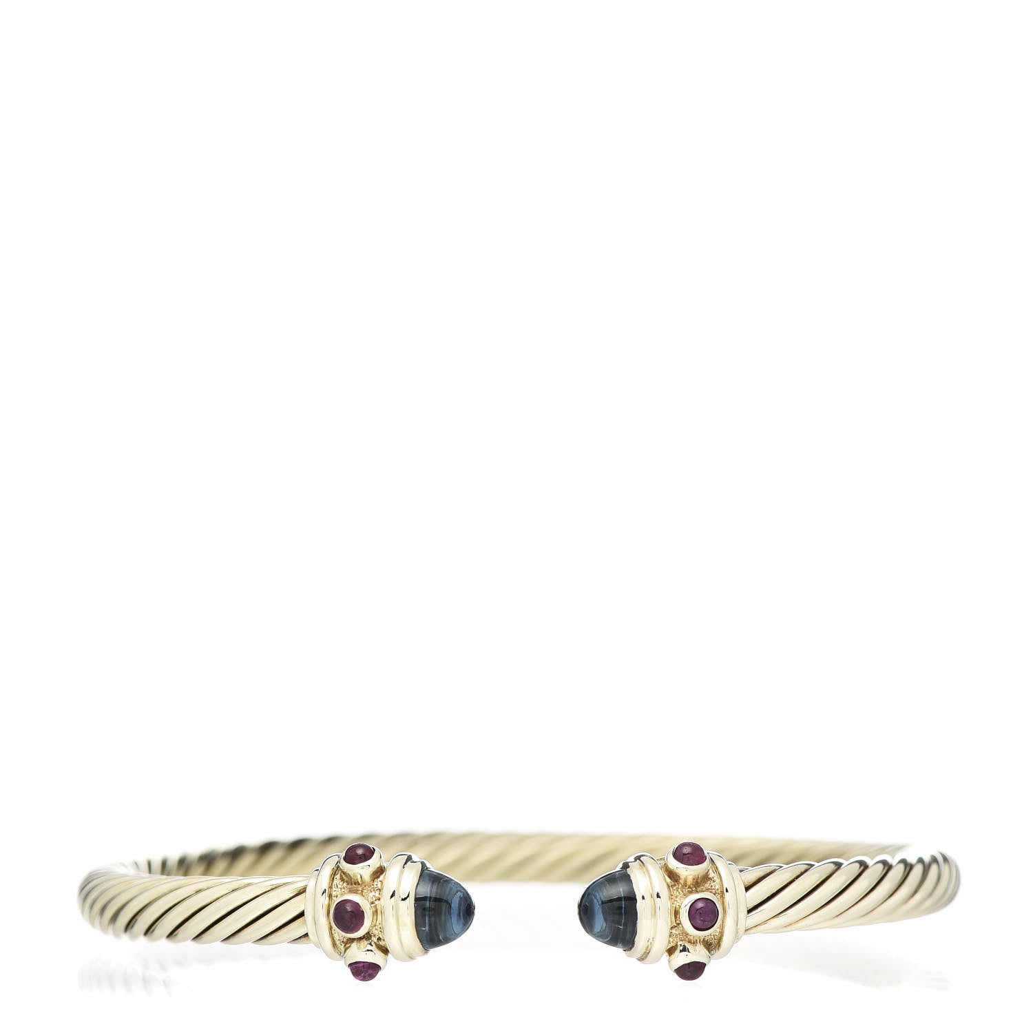 David Yurman 14K Yellow Gold Blue Topaz Ruby 5mm Cable Renaissance Bracelet 1 of 5