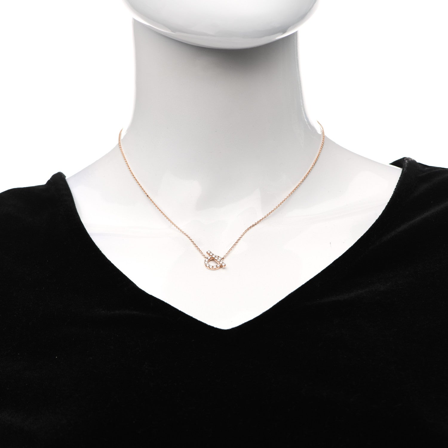 Hermes 18K Rose Gold Diamond Finesse Pendant Necklace 2 of 5