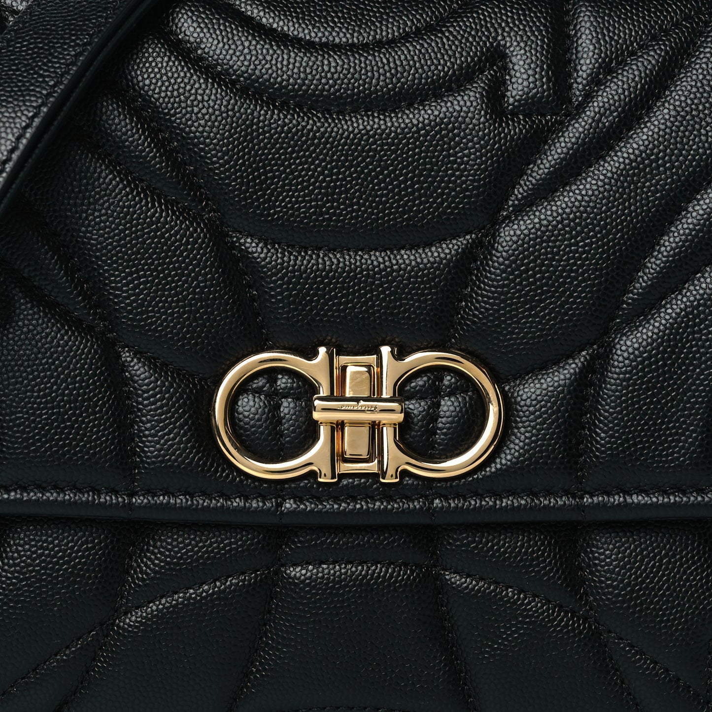 Calfskin Quilted Gancini Flap Bag Black
