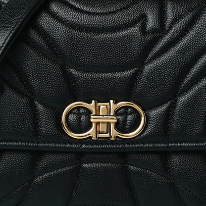 Salvatore Ferragamo Calfskin Quilted Gancini Flap Bag Black 7 of 9