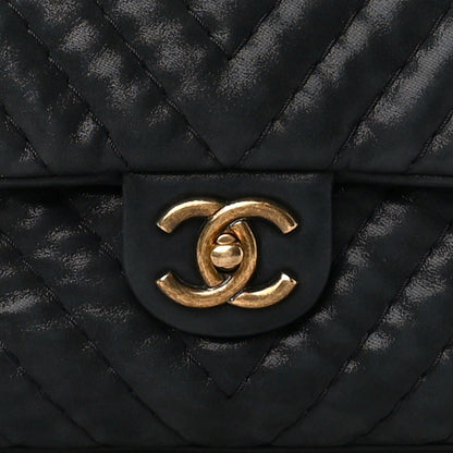 Chanel Iridescent Calfskin Surpique Chevron Large Flap Black 9 of 12