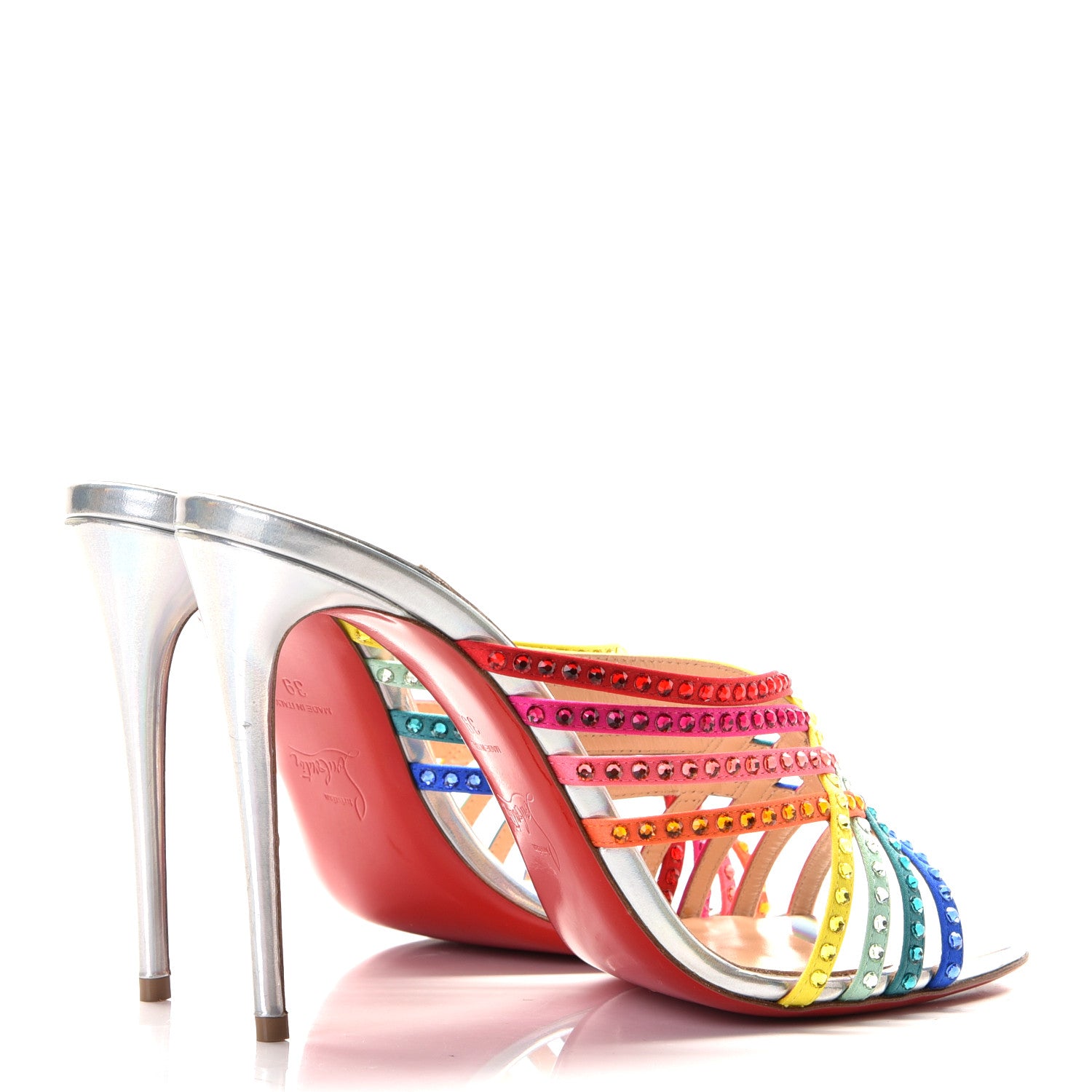 Christian Louboutin Specchio Calfskin Crystal Marthastrass 100 Slide Sandals 39 Silver Multicolor 4 of 10