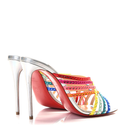 Christian Louboutin Specchio Calfskin Crystal Marthastrass 100 Slide Sandals 39 Silver Multicolor 4 of 10