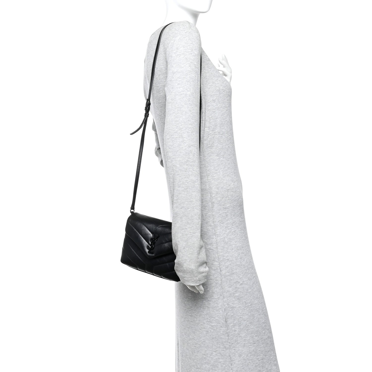 Saint Laurent Calfskin Y Quilted Monogram Monochrome Toy Loulou Crossbody Bag Black 2 of 10