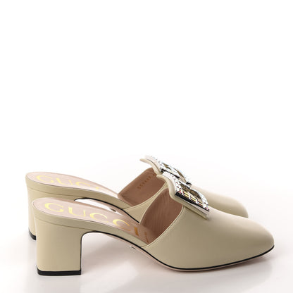 Gucci Malaga Kid Crystal Square G Madelyn Mules 40 Vintage White 7 of 10