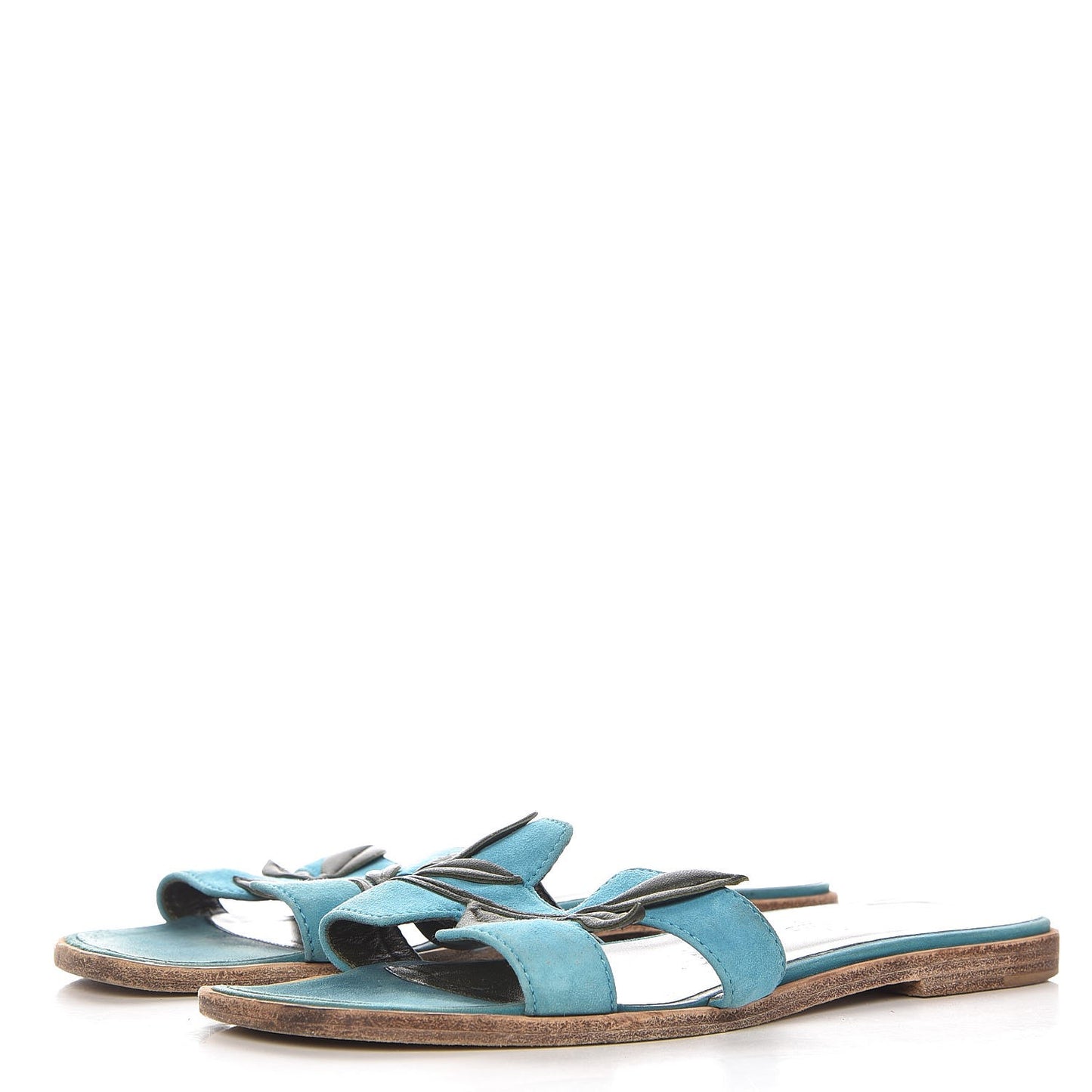 Suede Goatskin Nappa Oran Laurier Sandals 37 Bleu Thalassa Khaki