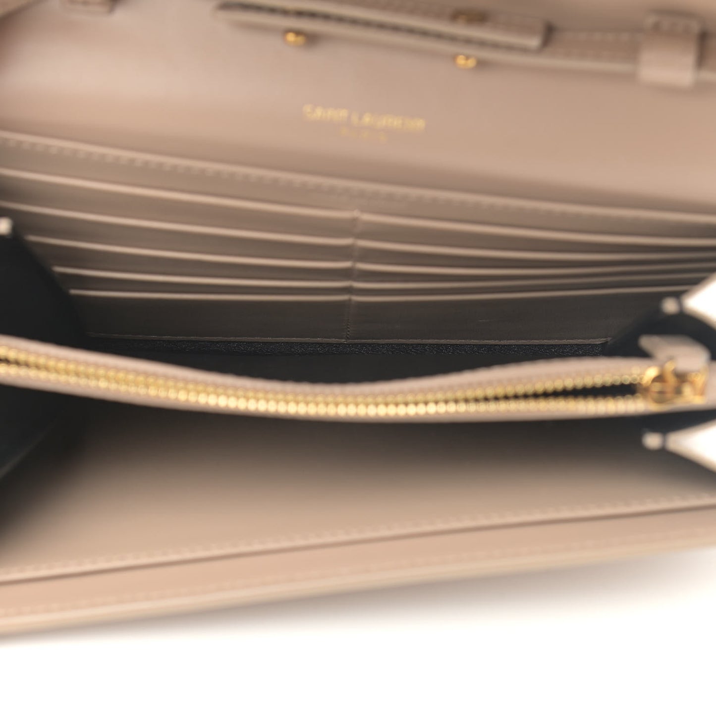 Glossy Calfskin Monogram Chain Wallet Dark Beige