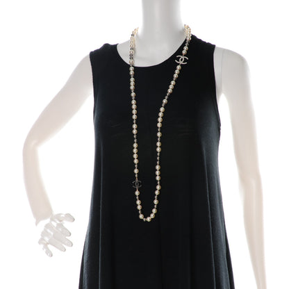 Chanel Graduated Pearl Crystal CC Long Necklace White Grey 2 of 4