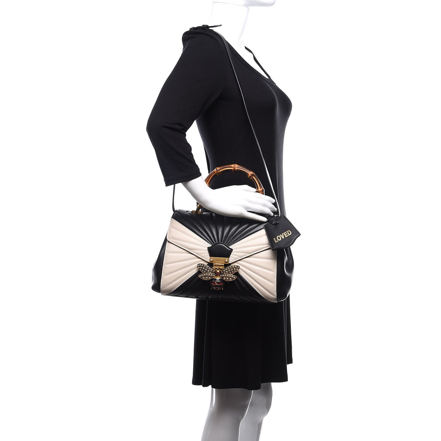 Calfskin Bamboo Trapuntata Queen Margaret Top Handle Bag Mystic White Black