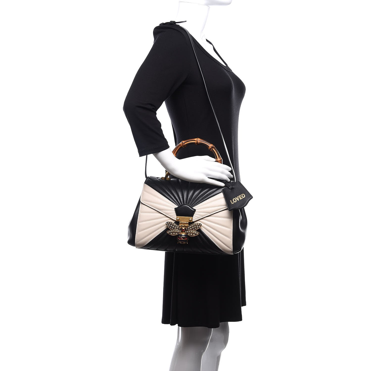 Gucci Calfskin Bamboo Trapuntata Queen Margaret Top Handle Bag Mystic White Black 2 of 10