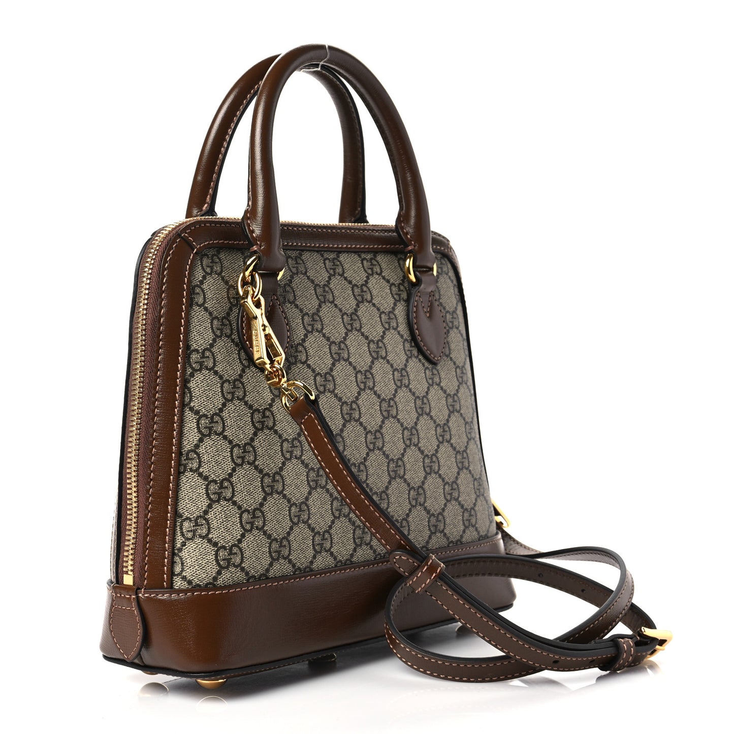 GG Supreme Monogram Azalea Calfskin Small Horsebit 1955 Top Handle Bag Beige Ebony Brown Sugar