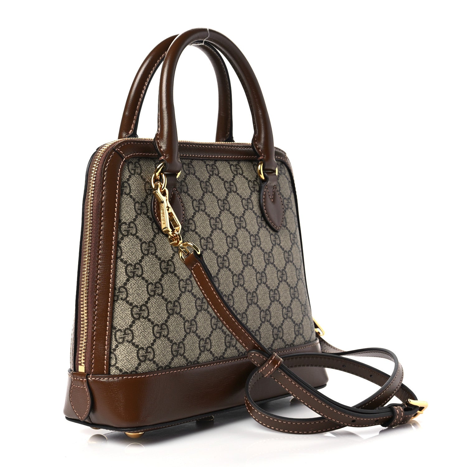 Gucci GG Supreme Monogram Azalea Calfskin Small Horsebit 1955 Top Handle Bag Beige Ebony Brown Sugar 4 of 7