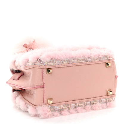 MCM Tweed Mink Fur Sequin Mini Tote Pink Blush 4 of 15