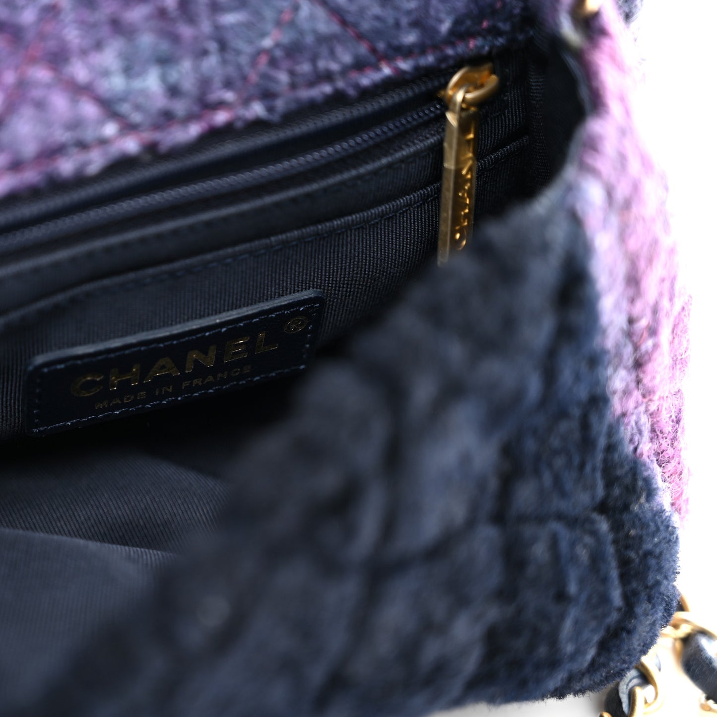 Shearling Tweed Quilted Mini Square Flap Bag Purple