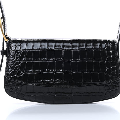Balenciaga Shiny Calfskin Crocodile Embossed Ghost Sling Bag Black 8 of 12
