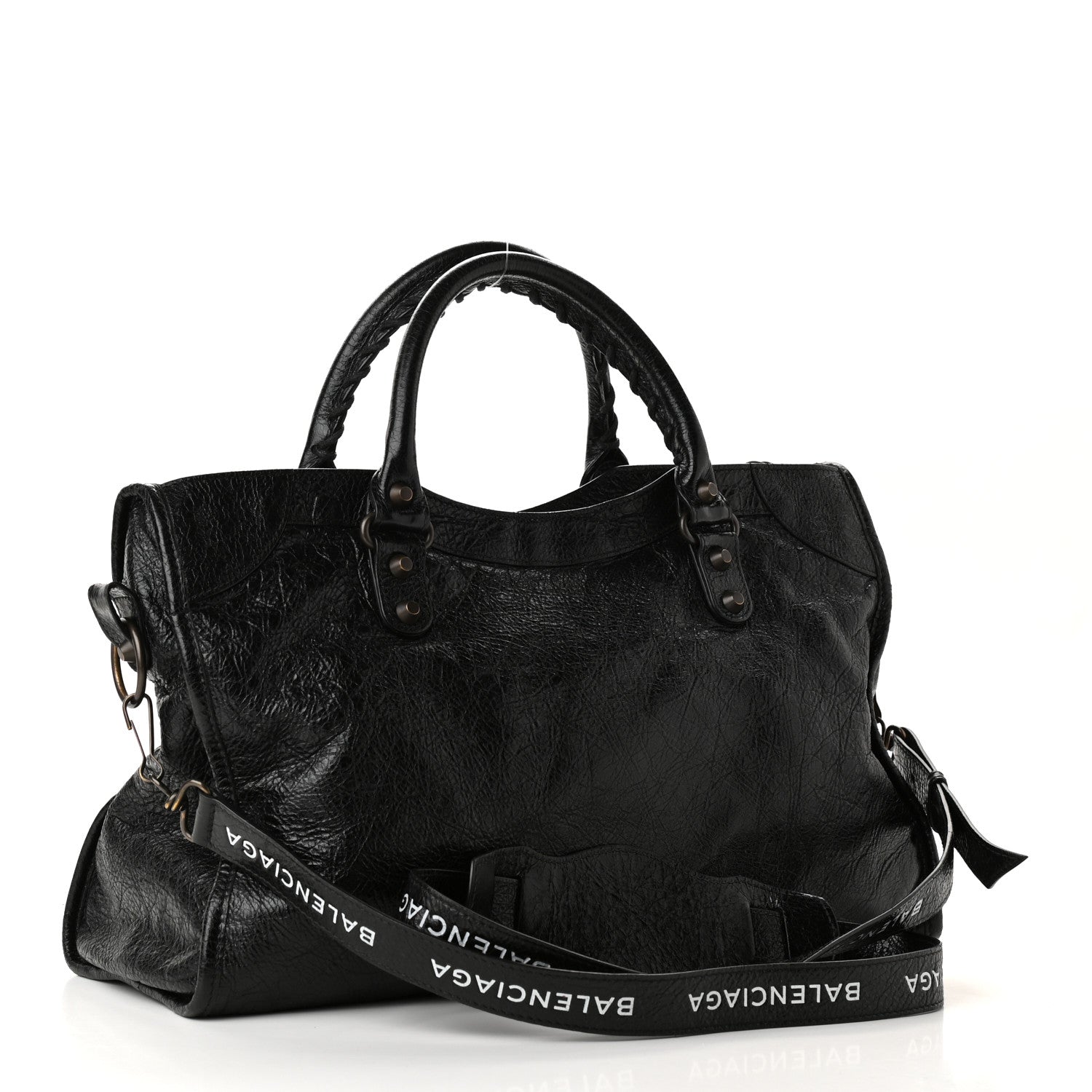 Balenciaga Agneau Classic Hardware City Logo Strap Black White 3 of 9