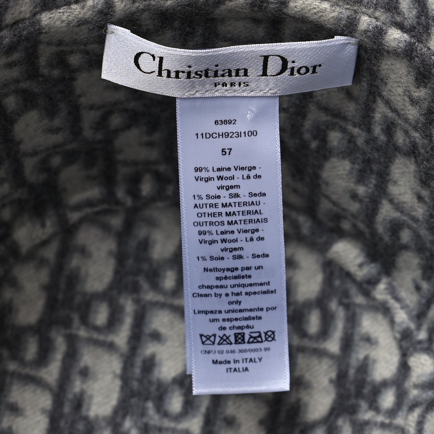 Christian Dior Wool Oblique Jacquard Bucket Hat 57 Grey 7 of 7