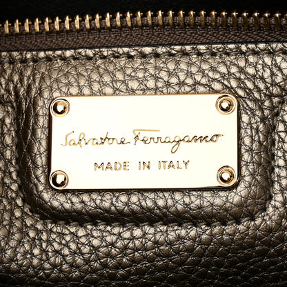 Salvatore Ferragamo Metallic Hammered Calfskin Double Handle Medium Amy Tote Graphite 6 of 9
