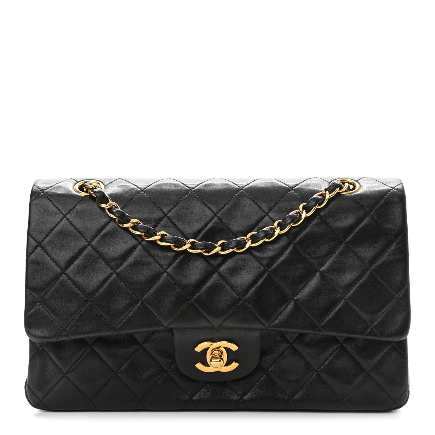 Lambskin Quilted Medium Double Flap Black