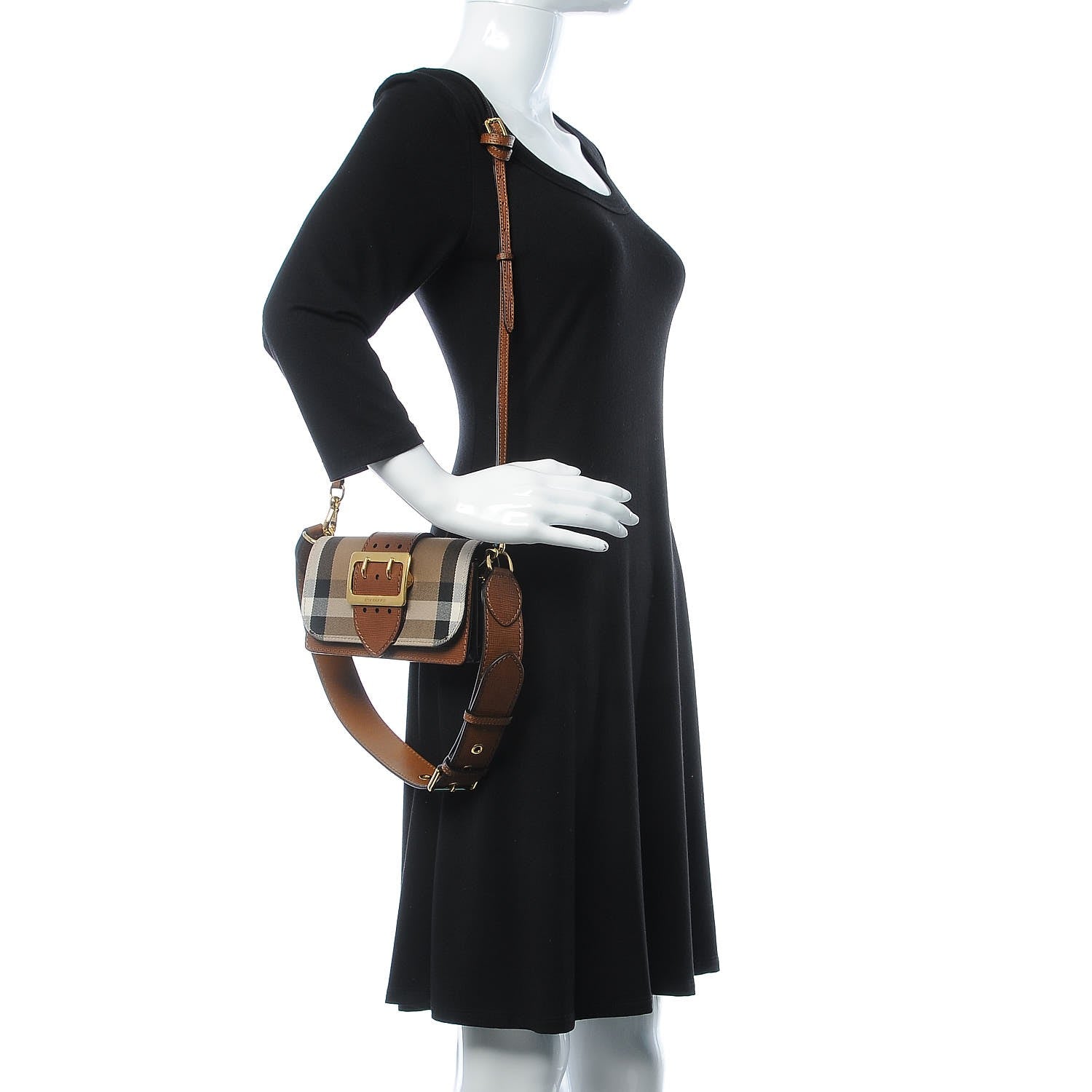 Burberry House Check Bridle Calfskin Small Madison Buckle Bag Tan 3 of 10
