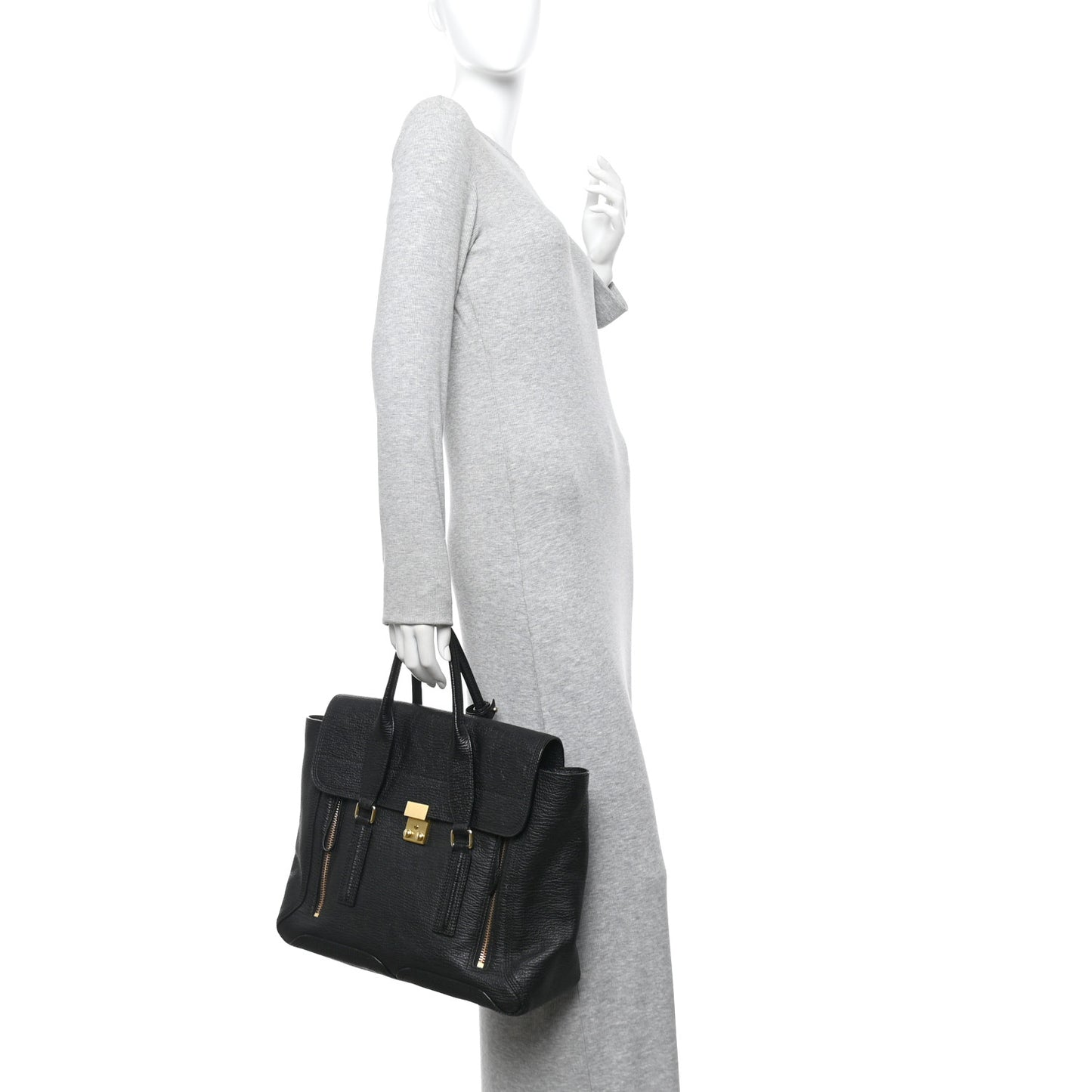 Textured Calfskin Large Pashli Satchel Black