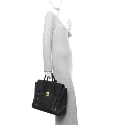 3.1 Phillip Lim Textured Calfskin Large Pashli Satchel Black 2 of 10