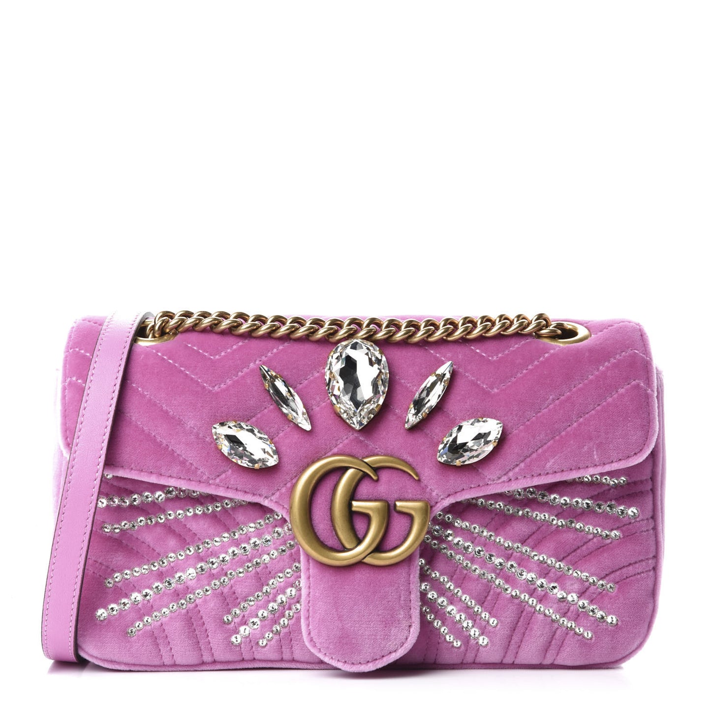 Velvet Matelasse Marquise Crystals Embroidered Small GG Marmont Shoulder Bag Malva