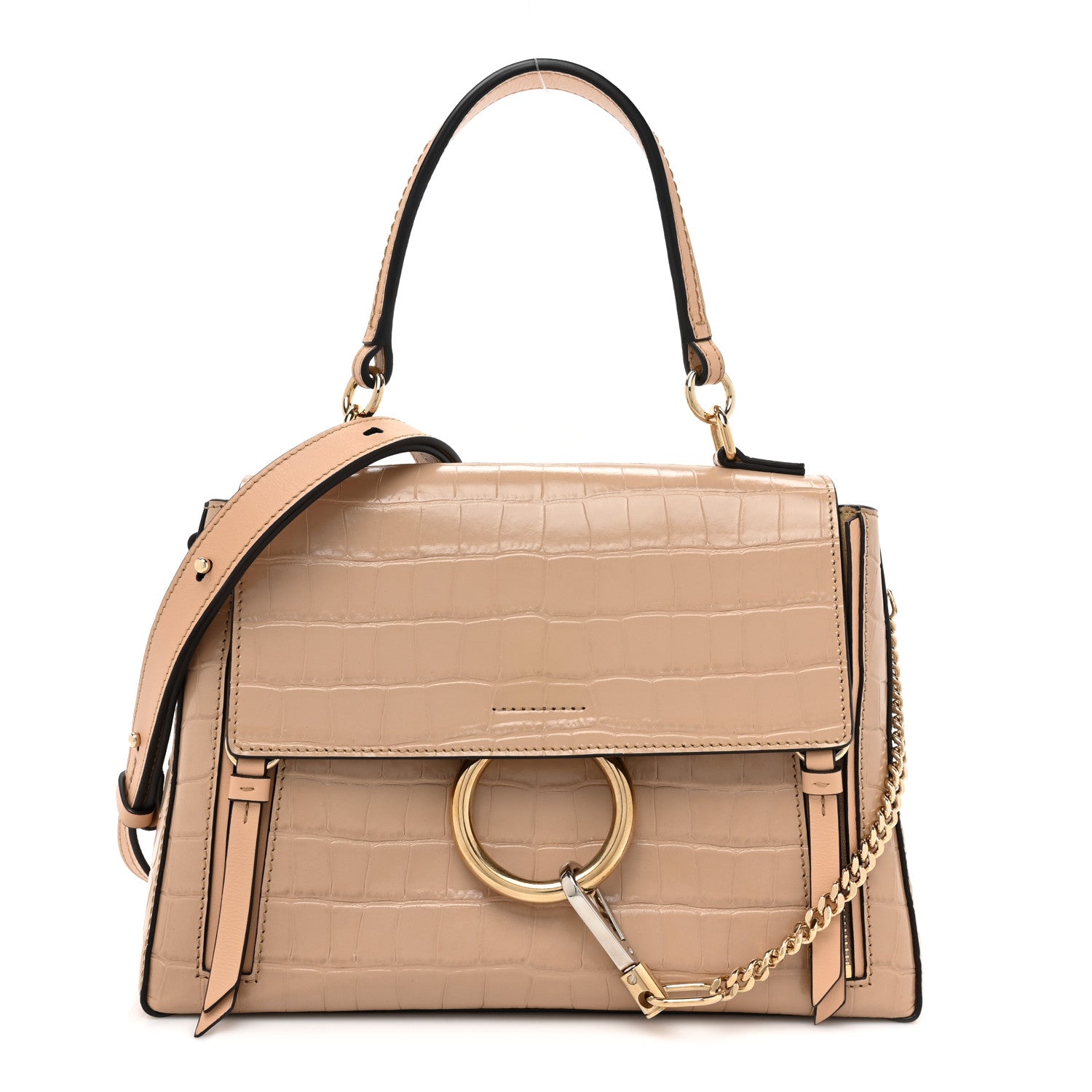 Chloe Calfskin Crocodile Embossed Small Faye Day Shoulder Bag Beige 1 of 12