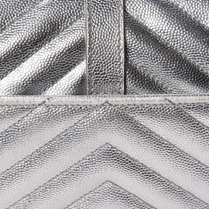 Saint Laurent Metallic Grain De Poudre Matelasse Medium Monogram Satchel Silver 13 of 19