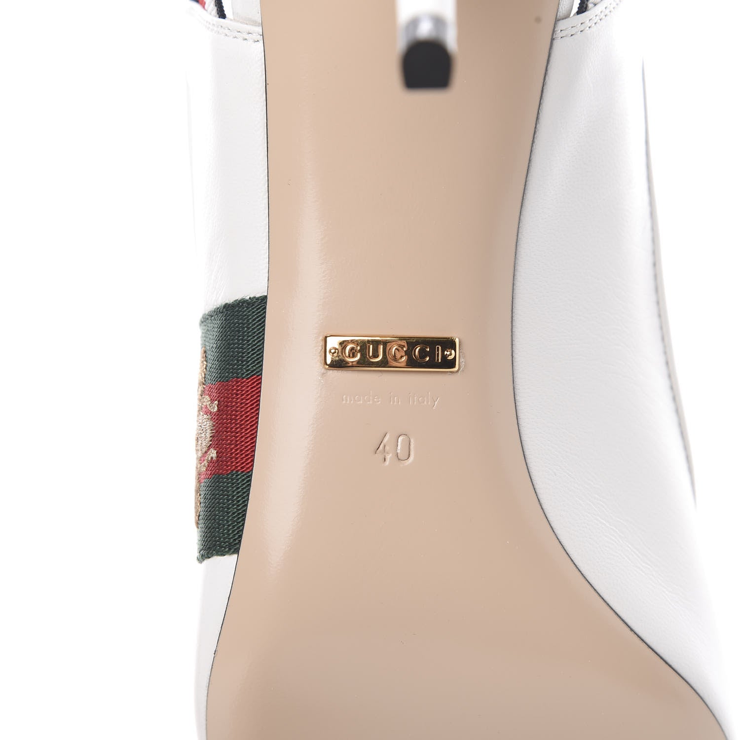 Gucci Malaga Kid Web Sylvie Mid Heel Slingback Pumps 40 White 7 of 9