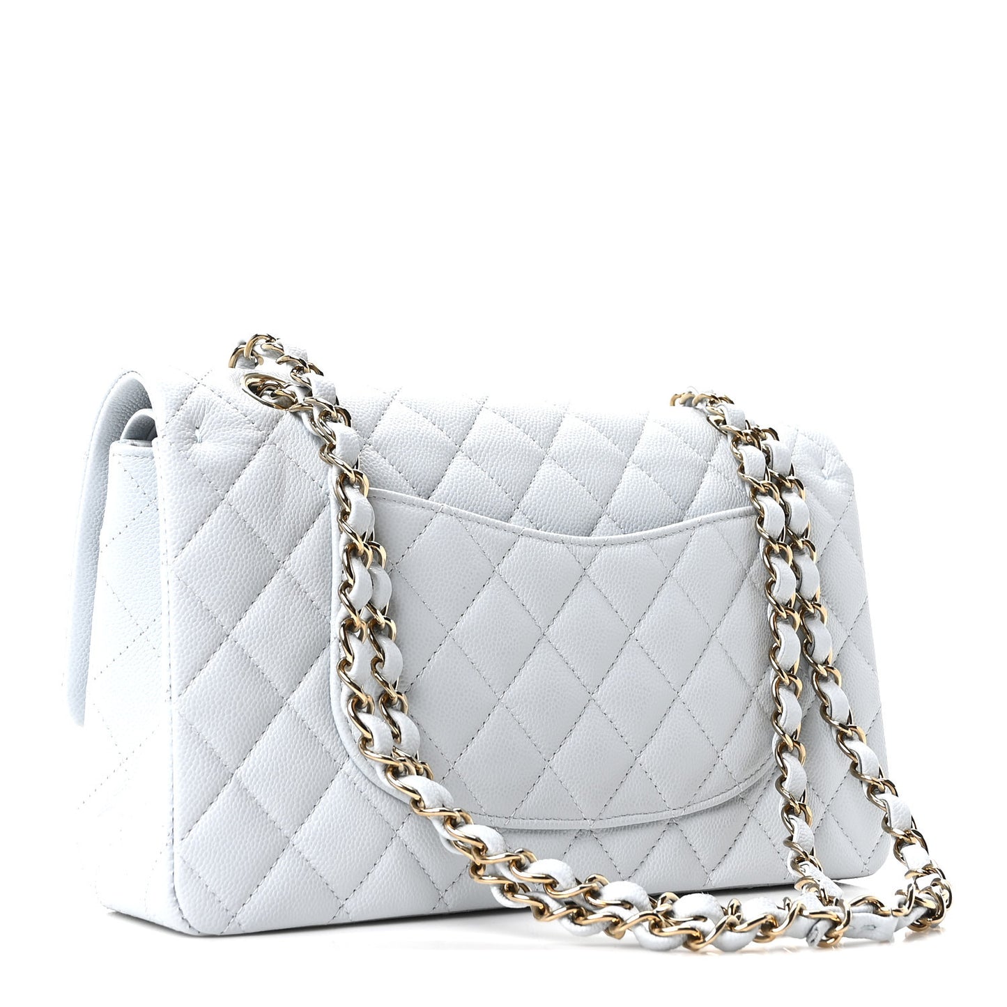 Caviar Quilted Medium Double Flap Light Blue
