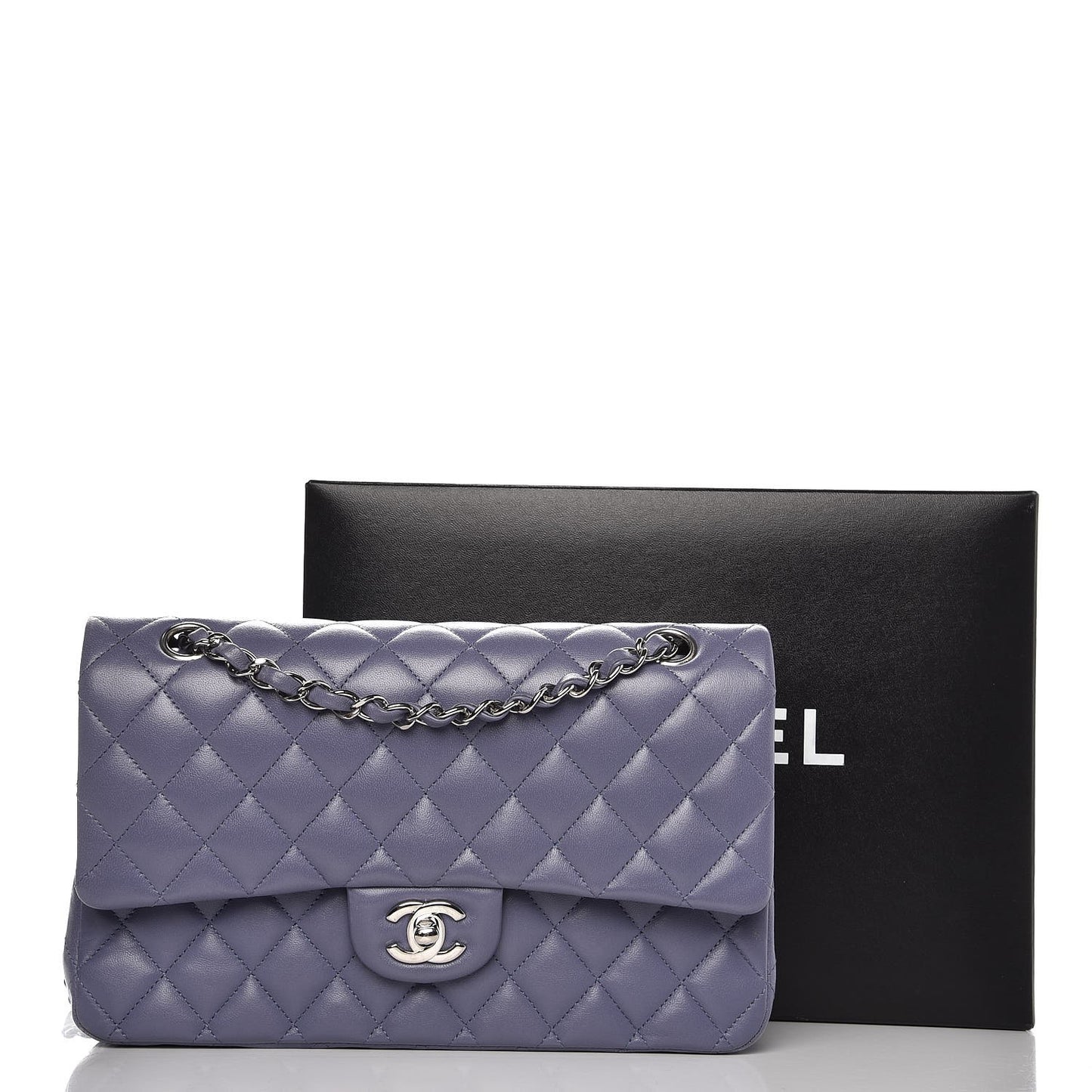Lambskin Quilted Medium Double Flap Light Purple