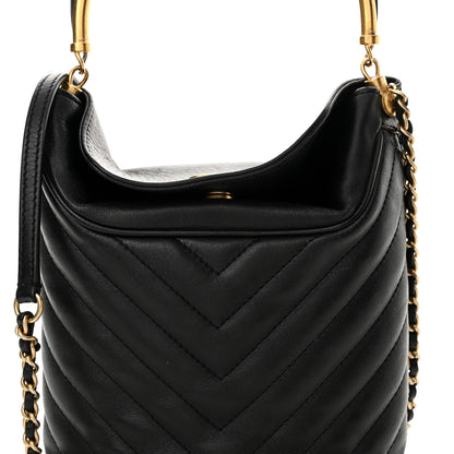 Chanel Lambskin Chevron Quilted Handle With Chic Bucket Bag Black 8 of 10