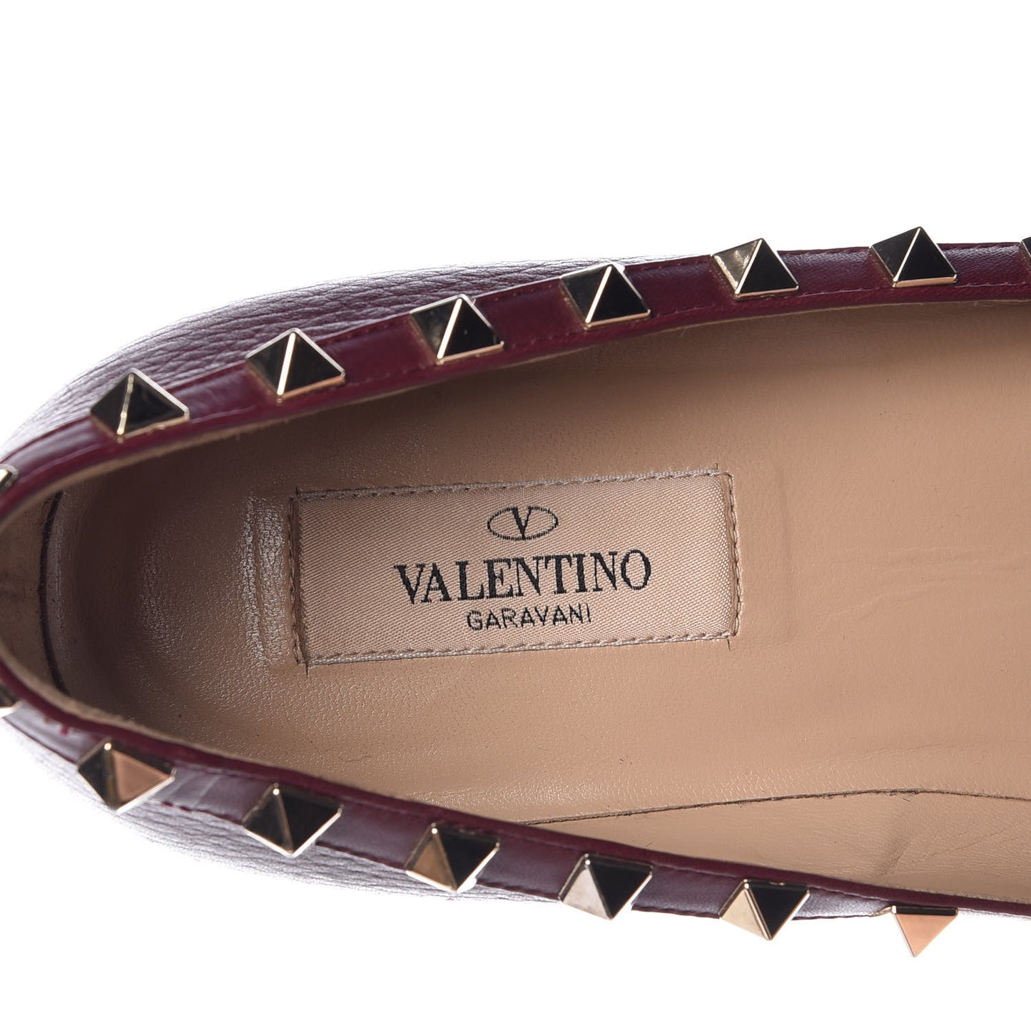 Pebbled Calfskin Rockstud Ballerina Flats 38 Rubin
