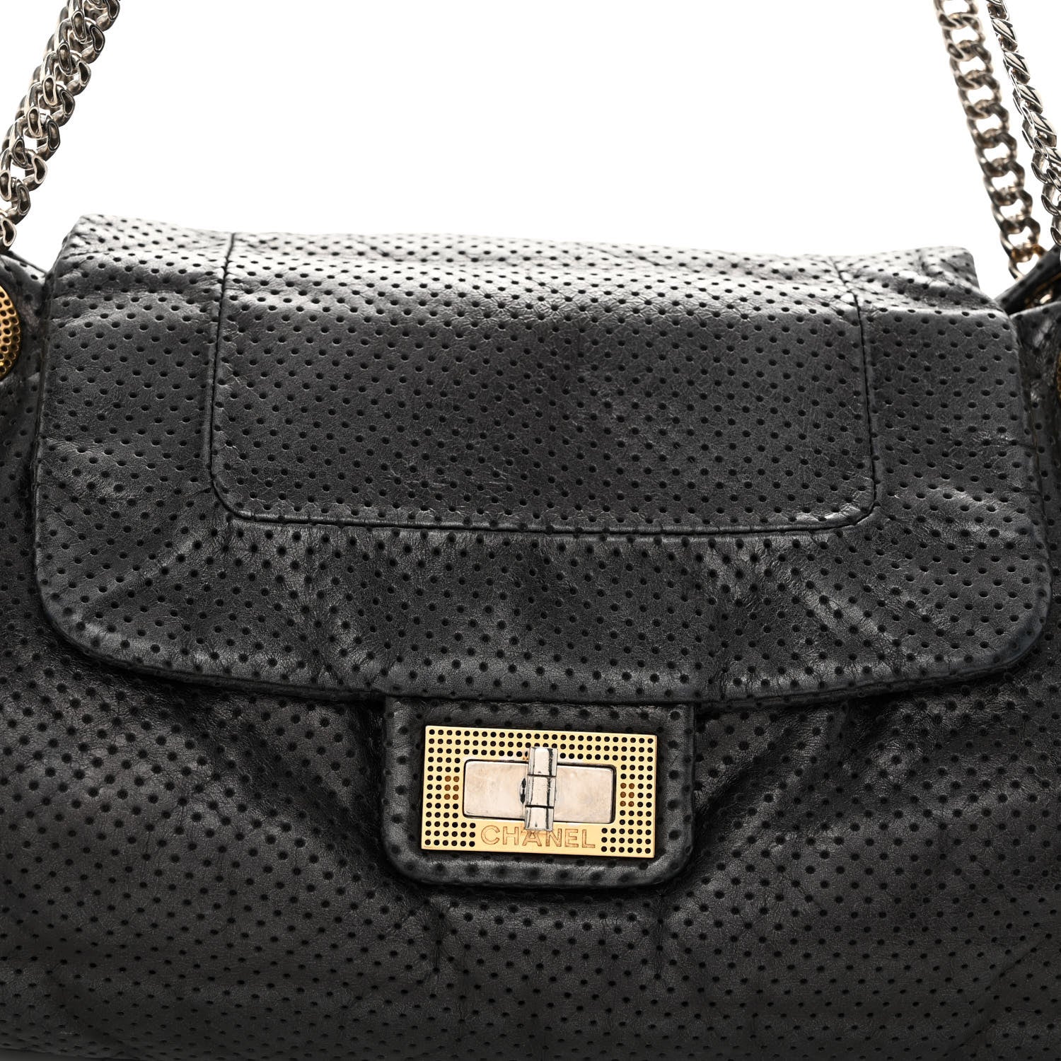 Chanel Calfskin Perforated Large Drill Accordion Flap Black 7 of 9