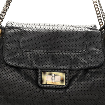 Chanel Calfskin Perforated Large Drill Accordion Flap Black 7 of 9