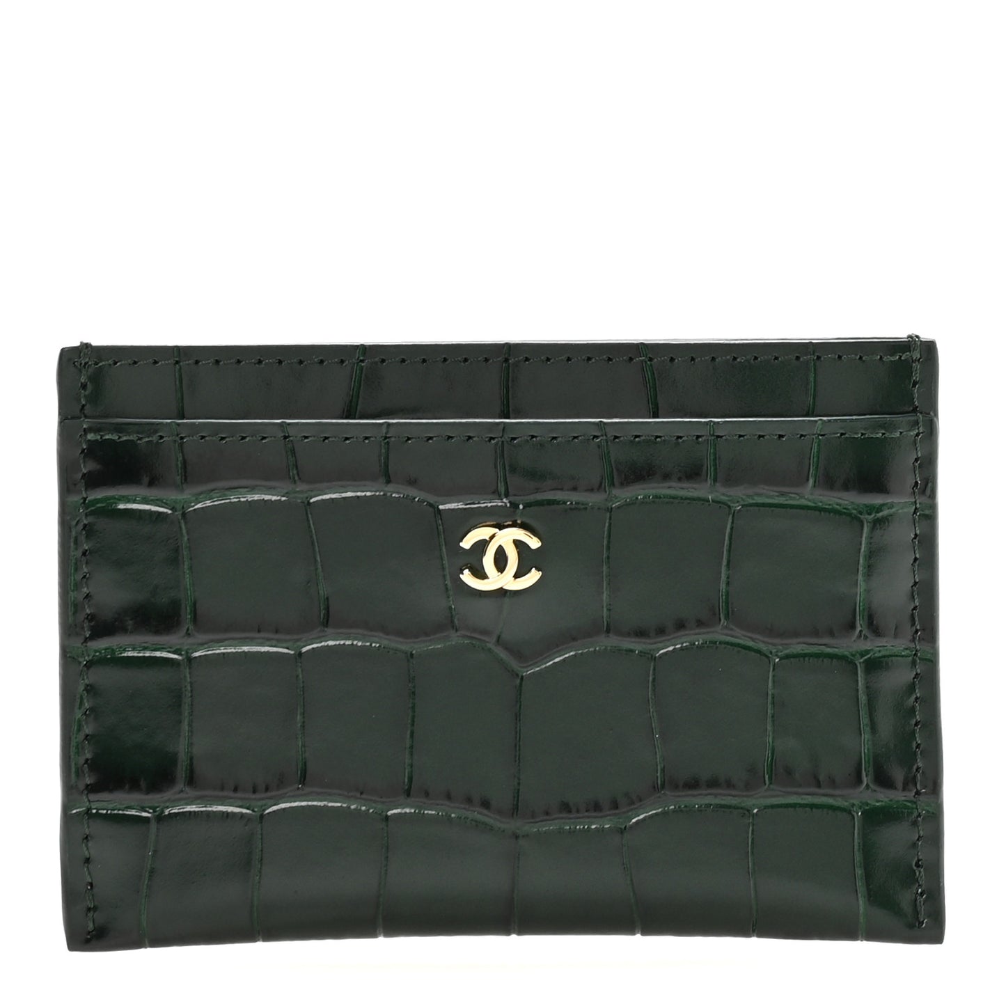 Calfskin Crocodile Embossed Crococo Card Holder Emerald