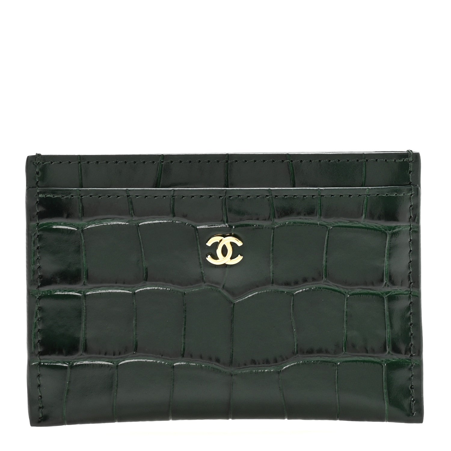 Chanel Calfskin Crocodile Embossed Crococo Card Holder Emerald 1 of 8