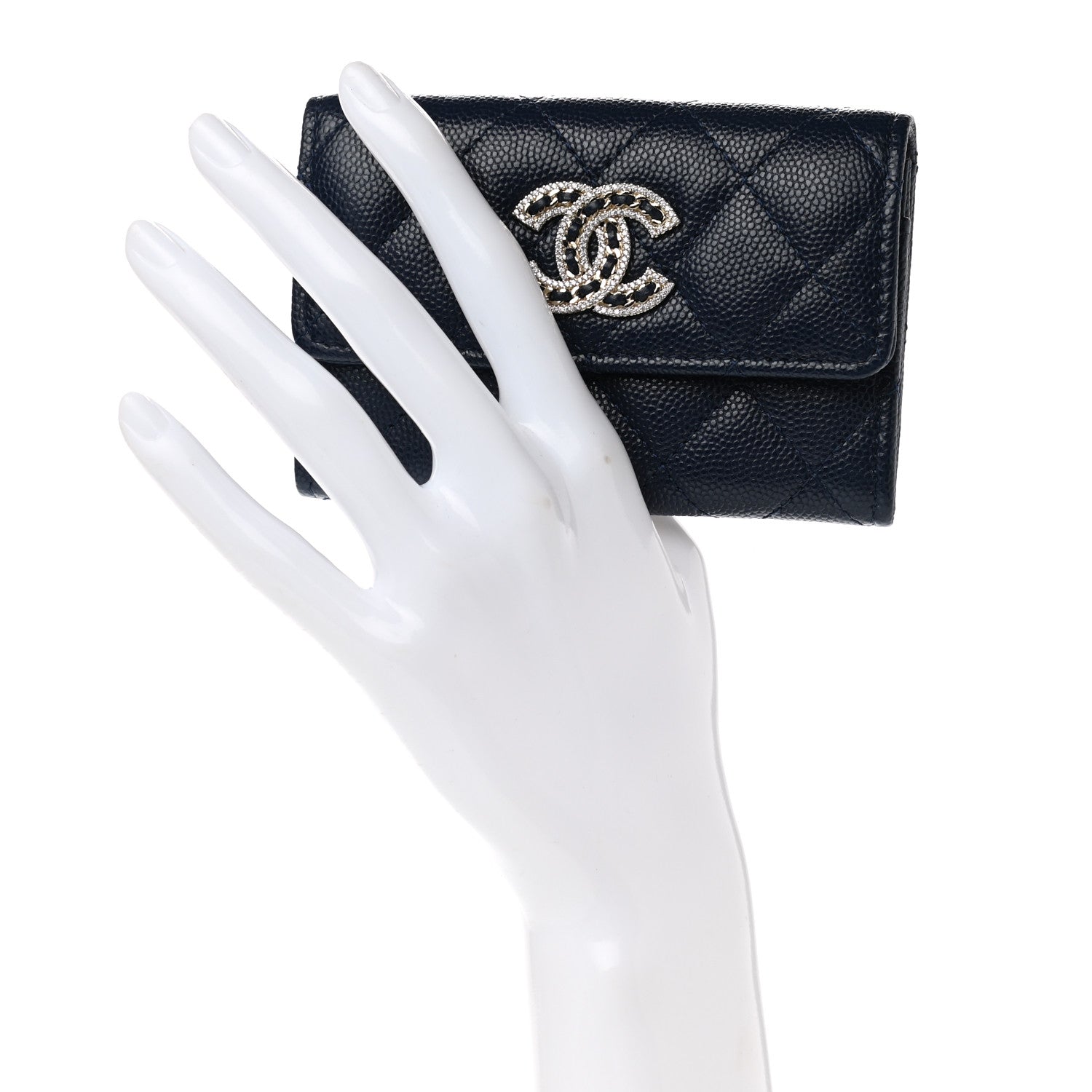 Chanel Caviar Quilted Crystal CC Flap Card Holder Navy Blue 2 of 9