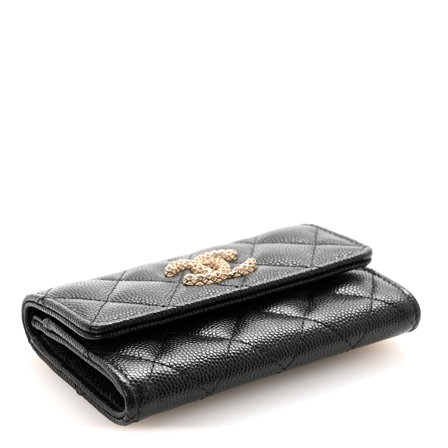 Caviar Metal Perforated Quilted CC Flap Card Holder Black