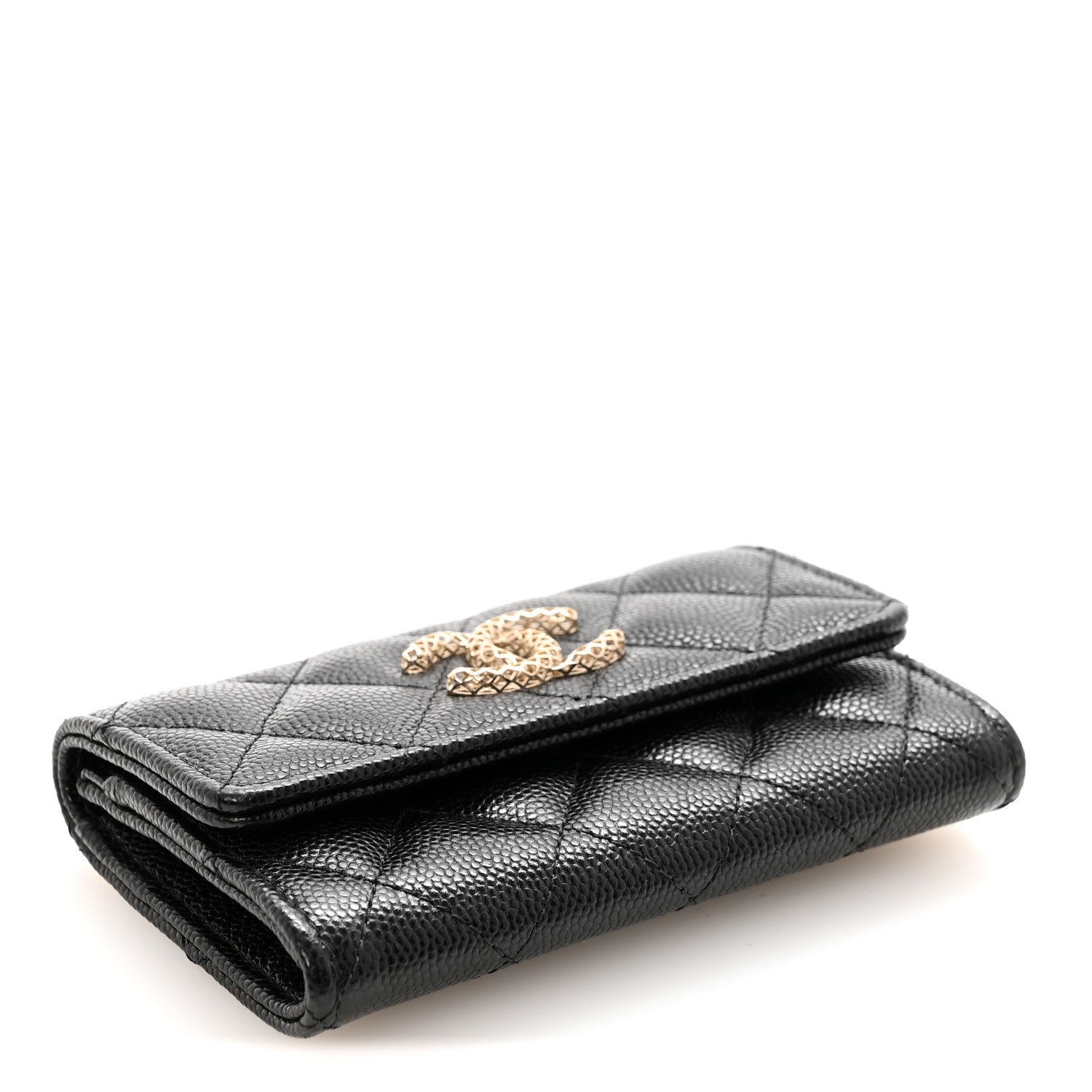 Chanel Caviar Metal Perforated Quilted CC Flap Card Holder Black 4 of 8