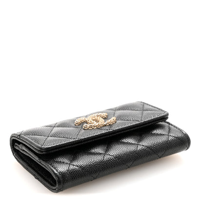 Chanel Caviar Metal Perforated Quilted CC Flap Card Holder Black 4 of 8