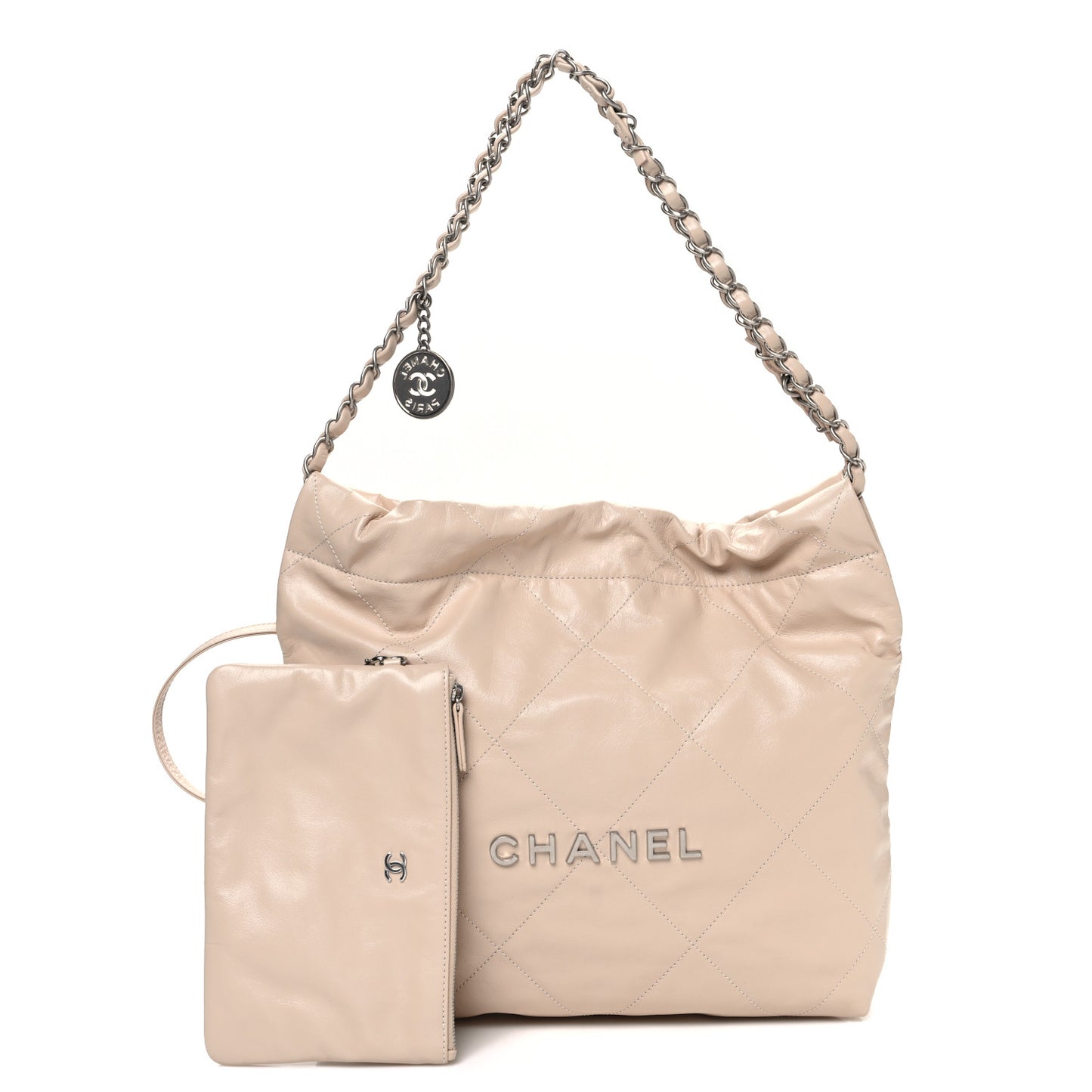 Shiny Calfskin Quilted Small Chanel 22 Ecru