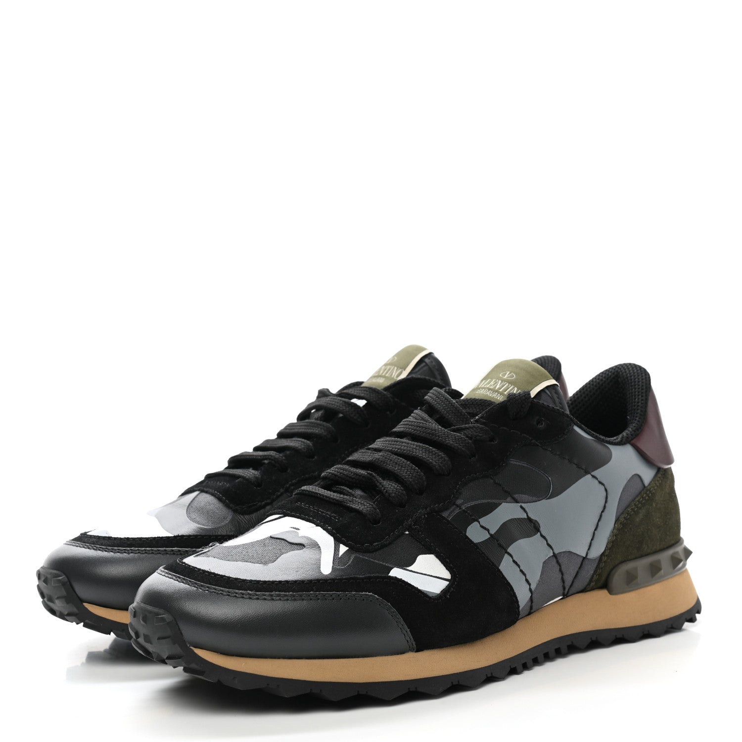 Valentino Garavani Nappa Fabric Suede Camouflage Mens Rockrunner Sneakers 39.5 Green Multicolor 3 of 9