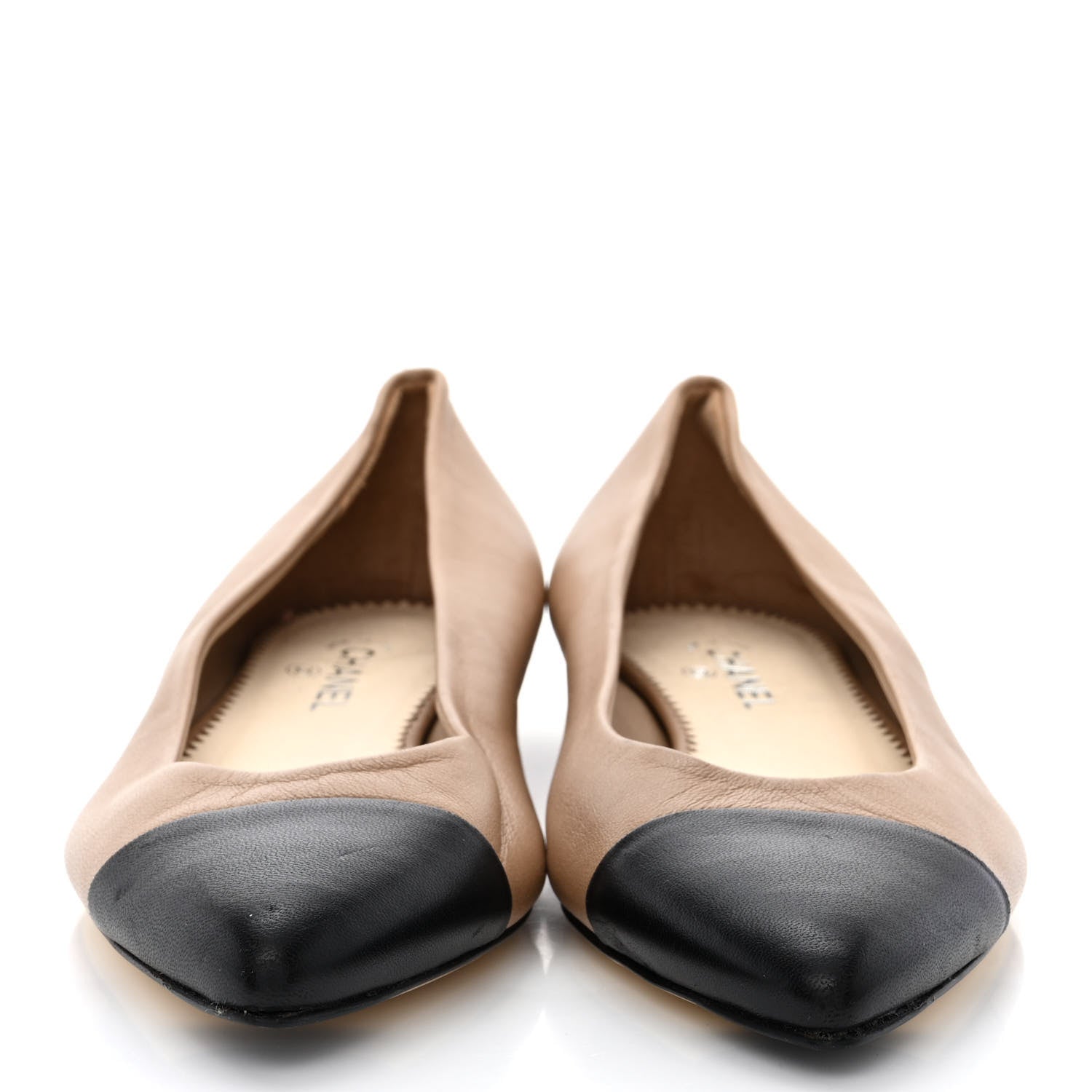Chanel Lambskin Coco Line Pointed Toe Ballerina Flats 35.5 Beige Black 2 of 11
