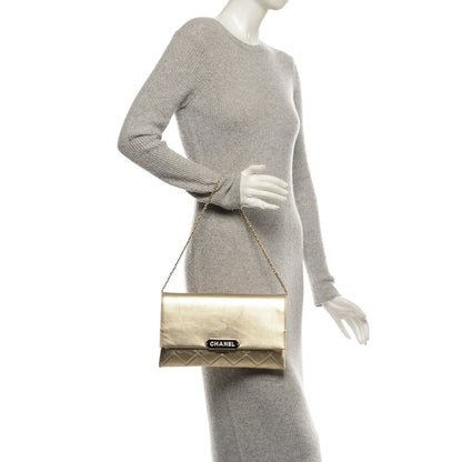 Chanel Metallalized Calfskin Quilted Retro Label Clutch Light Gold 2 of 7