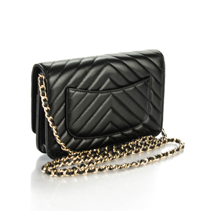 Chanel Lambskin Chevron Quilted Wallet On Chain WOC Black 3 of 8
